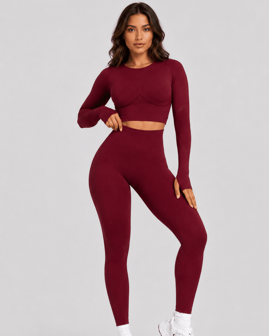 Sculpt Lift high waist scrunch legging in Burgundy, gedragen door model