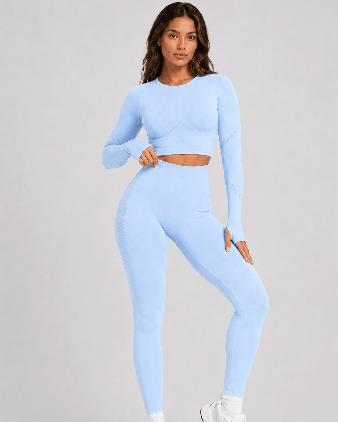Sculpt Lift high waist scrunch legging in Ice Blue, gedragen door model