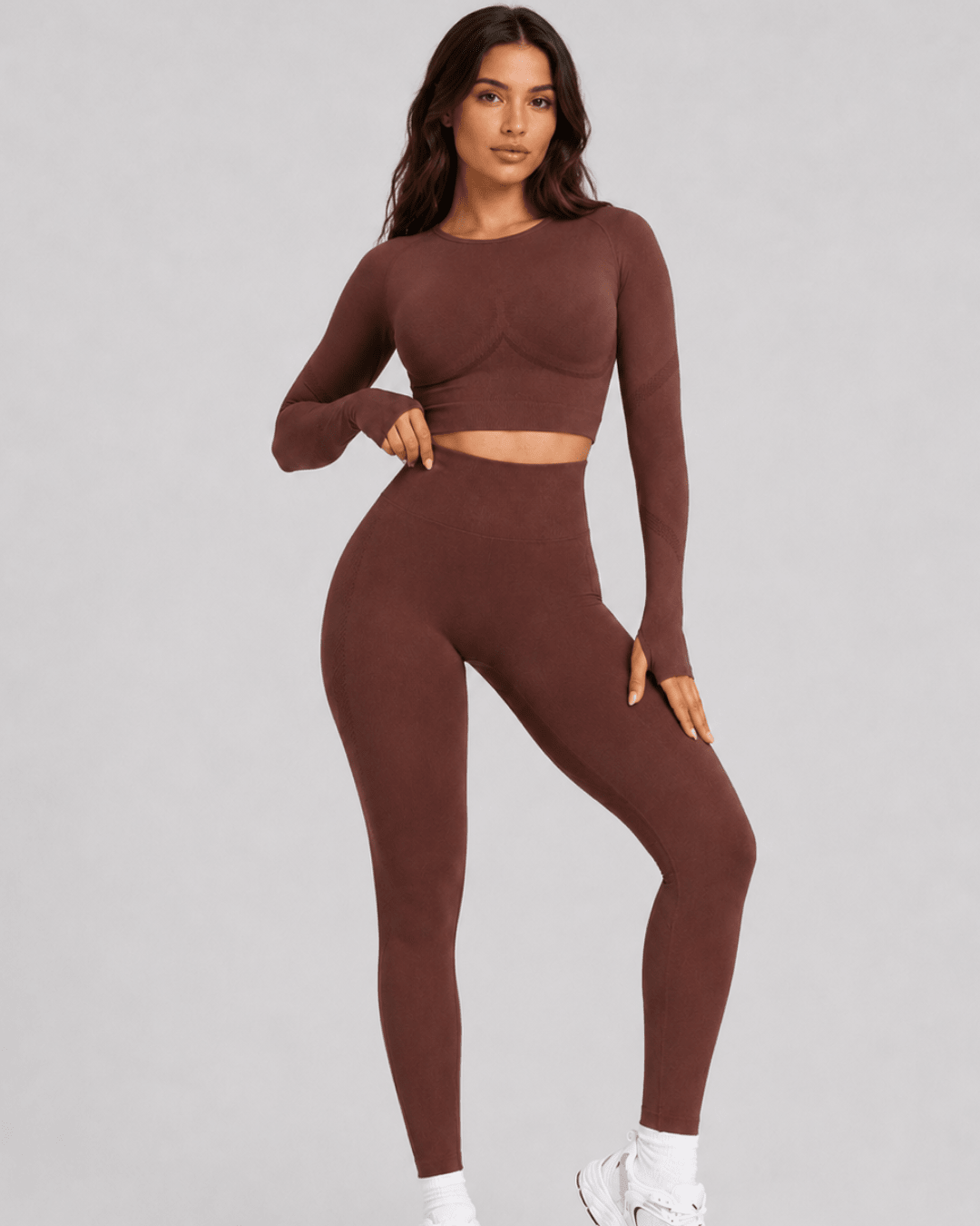 Sculpt Lift high waist scrunch legging in Mocha, gedragen door model
